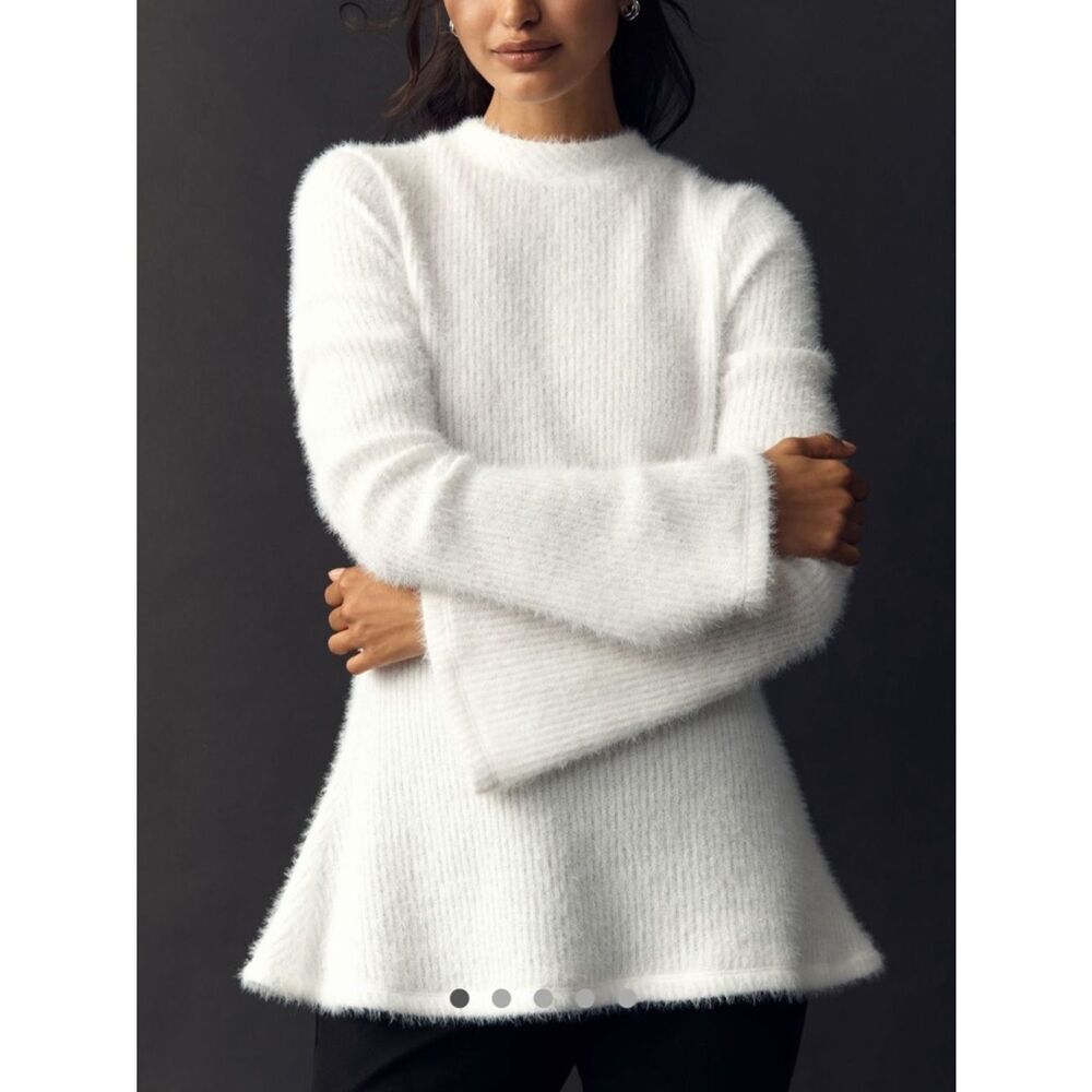 Anthropologie White Fluffy Funnel-Neck Sweater - Picture 1 of 5